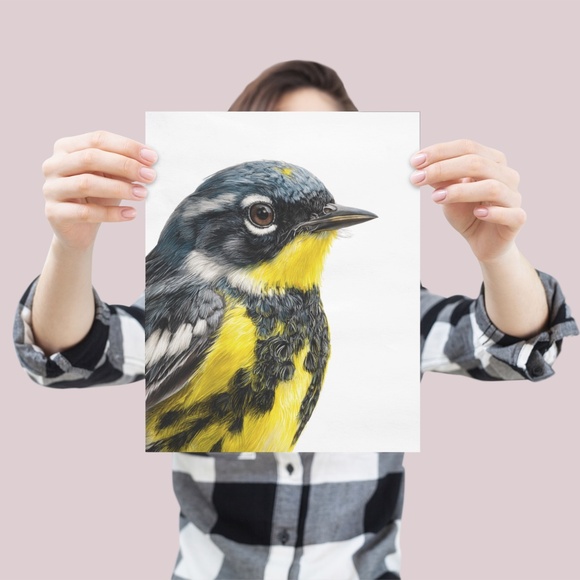 Watercolor Magnolia Warbler Bird Portrait Wall Art Print Poster , Unframed - Picture 4 of 7